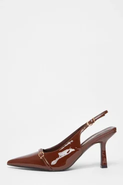 Quiz Wide Fit Slingback Court Heels Brown New