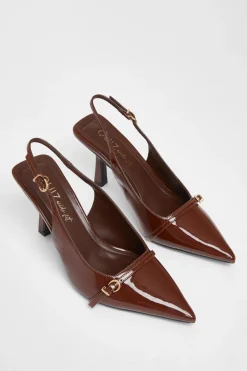Quiz Wide Fit Slingback Court Heels Brown New