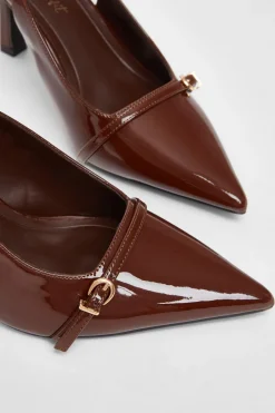 Quiz Wide Fit Slingback Court Heels Brown New