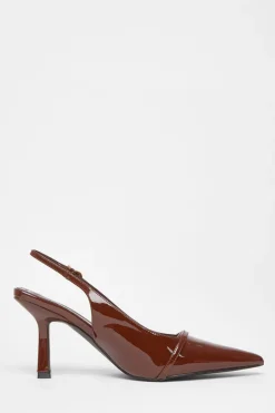 Quiz Wide Fit Slingback Court Heels Brown New