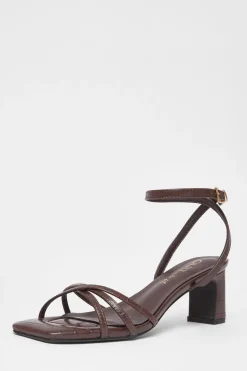 Quiz Wide Fit Strappy Block Heels Brown Hot