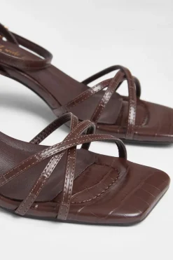 Quiz Wide Fit Strappy Block Heels Brown Hot