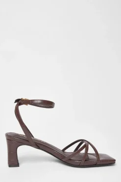 Quiz Wide Fit Strappy Block Heels Brown Hot