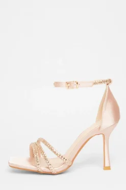 Quiz Wide Fit Diamante Strap Heels Champagne Sale