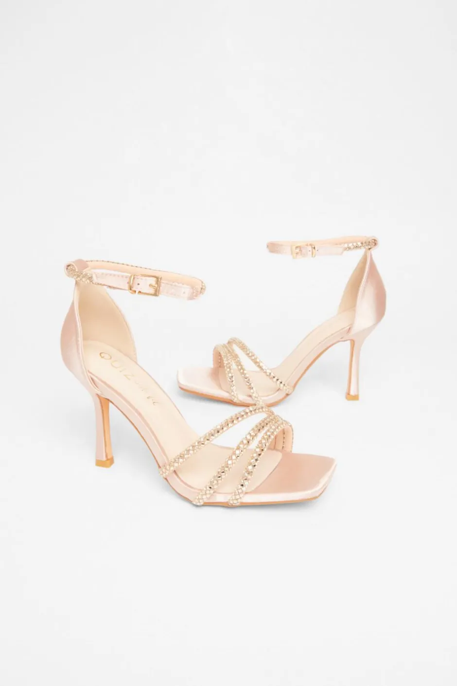 Quiz Wide Fit Diamante Strap Heels Champagne Sale