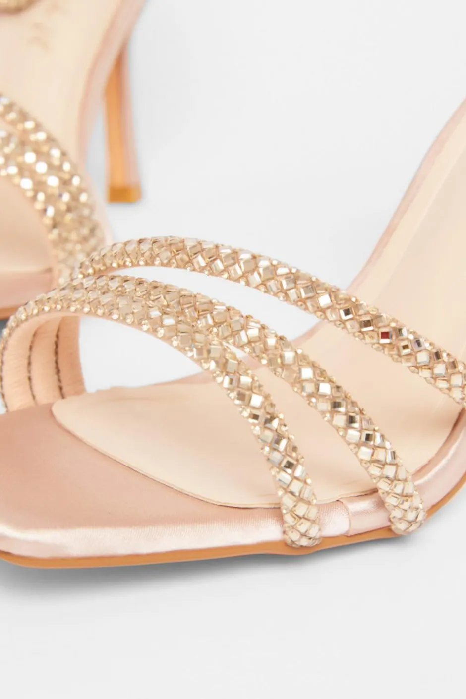 Quiz Wide Fit Diamante Strap Heels Champagne Sale