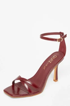 Quiz Wide Fit Dark Red Barely There Heels Burgundy Hot