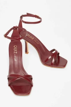 Quiz Wide Fit Dark Red Barely There Heels Burgundy Hot