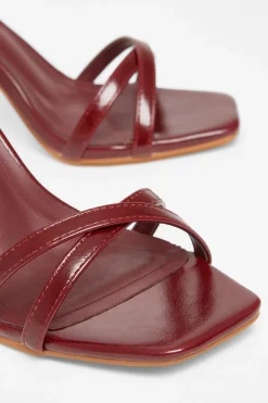 Quiz Wide Fit Dark Red Barely There Heels Burgundy Hot