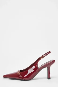 Quiz Wide Fit Dark Red Slingback Court Heels Burgundy Sale