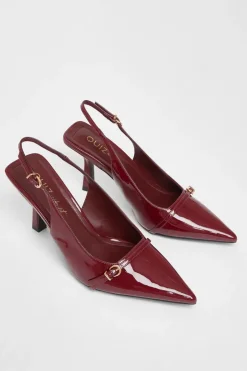 Quiz Wide Fit Dark Red Slingback Court Heels Burgundy Sale