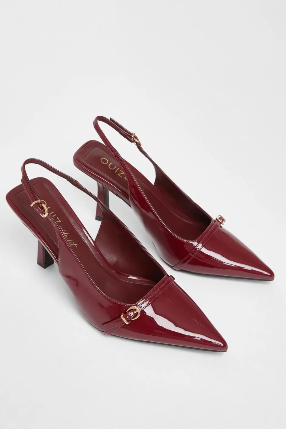 Quiz Wide Fit Dark Red Slingback Court Heels Burgundy Sale
