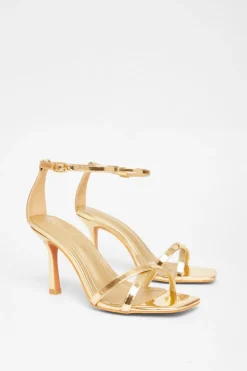 Quiz Wide Fit Barely There Heels Gold Discount