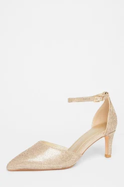 Quiz Wide Fit Diamante Court Heels Gold Online