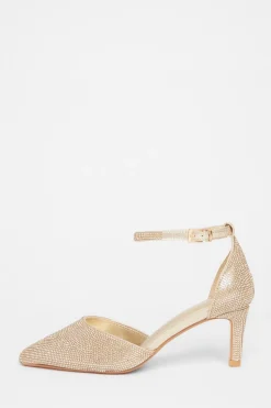 Quiz Wide Fit Diamante Court Heels Gold Online
