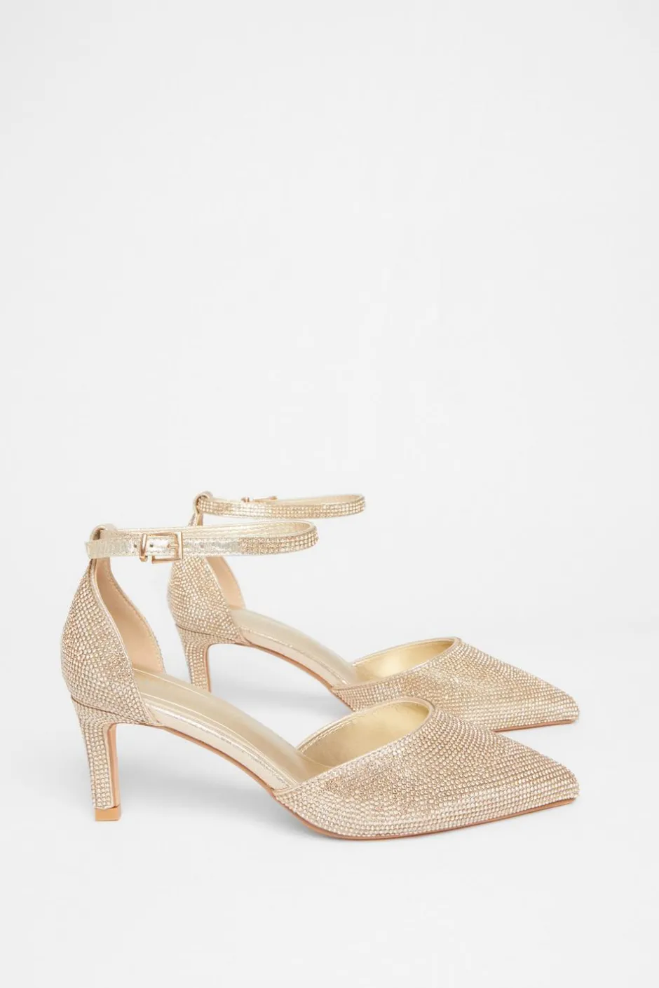 Quiz Wide Fit Diamante Court Heels Gold Online