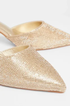 Quiz Wide Fit Diamante Court Heels Gold Online