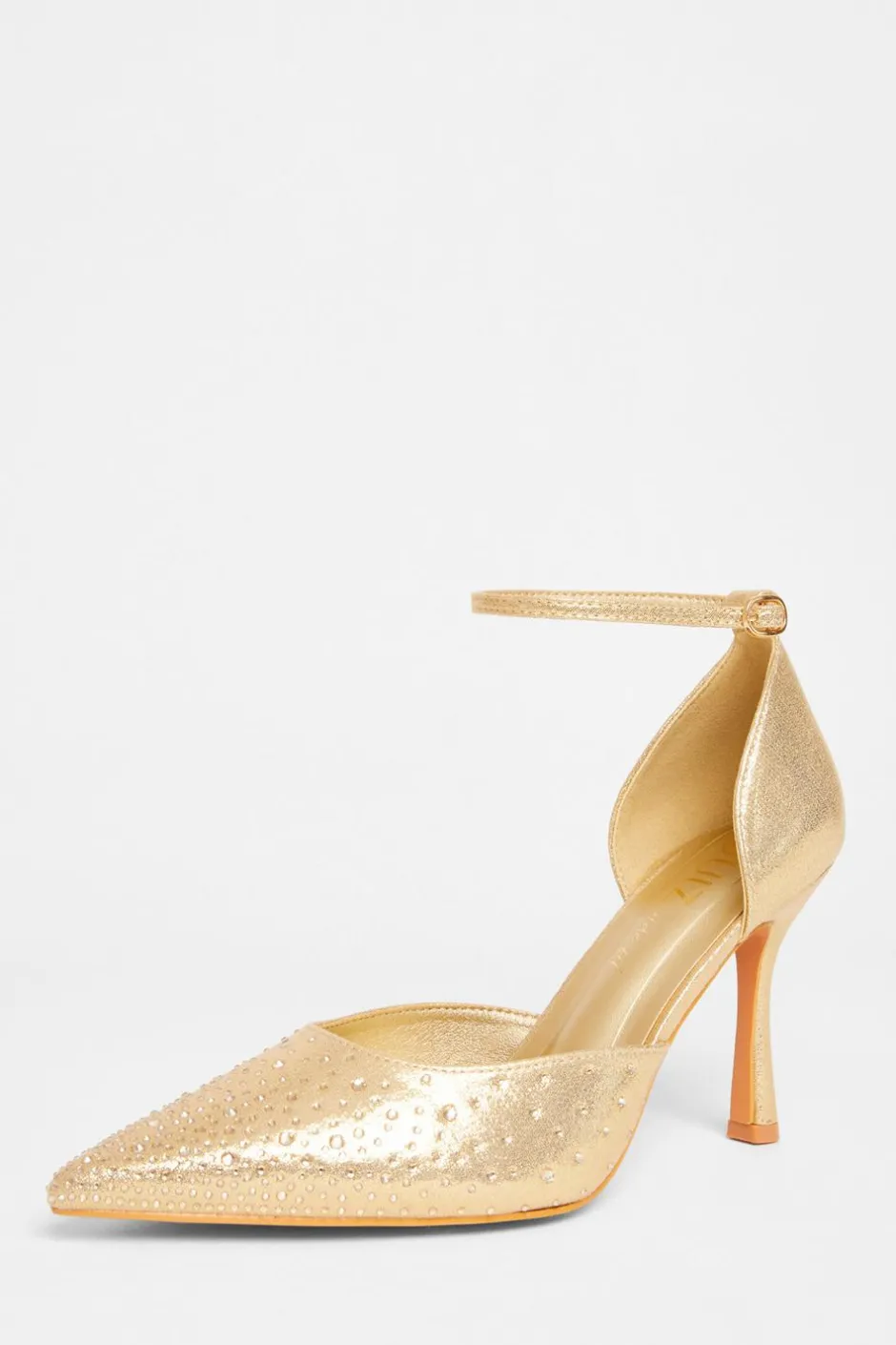 Quiz Wide Fit Diamante Court Heels Gold Hot