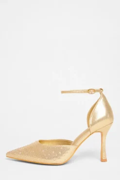 Quiz Wide Fit Diamante Court Heels Gold Hot