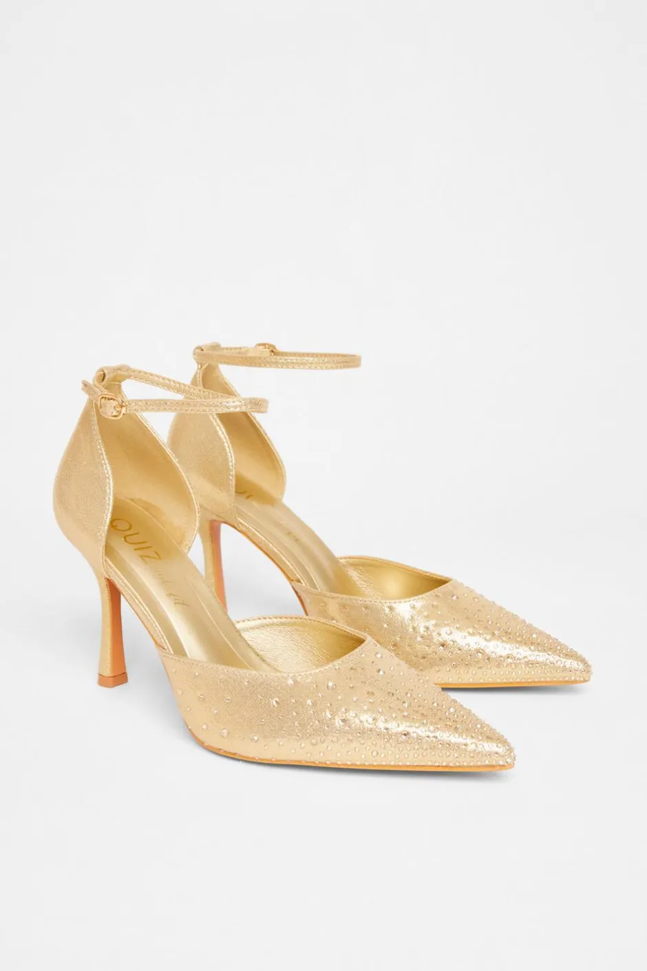 Quiz Wide Fit Diamante Court Heels Gold Hot