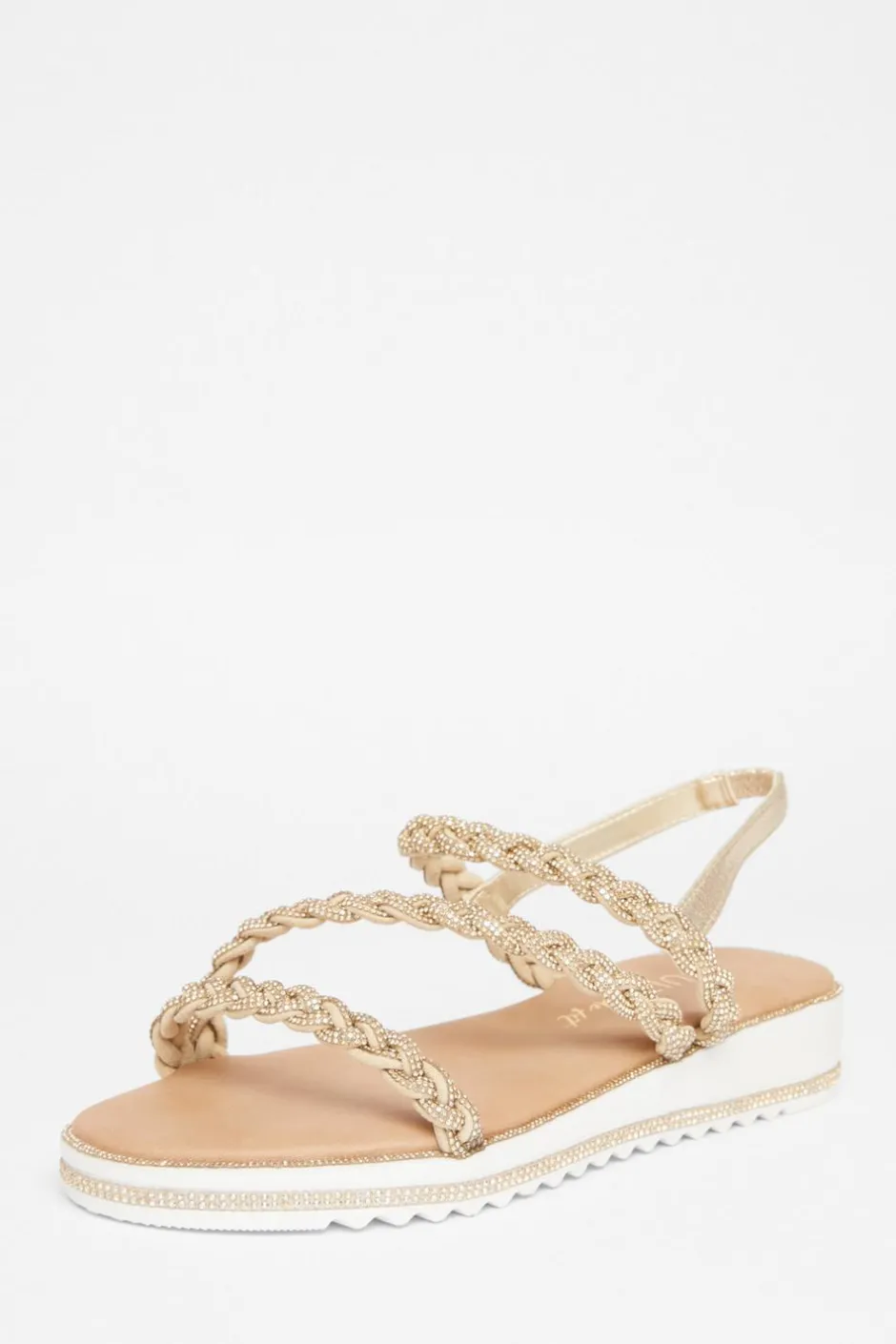 Quiz Wide Fit Diamante Flat Sandals Gold
