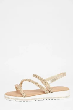 Quiz Wide Fit Diamante Flat Sandals Gold