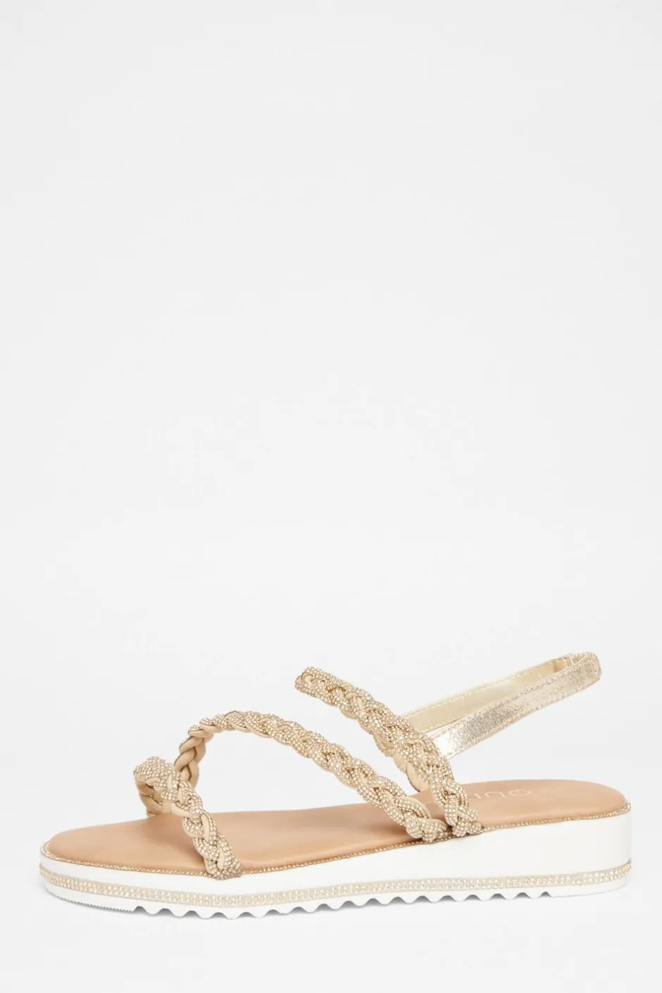Quiz Wide Fit Diamante Flat Sandals Gold
