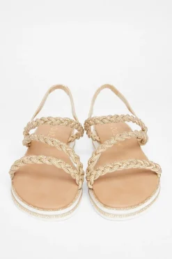 Quiz Wide Fit Diamante Flat Sandals Gold