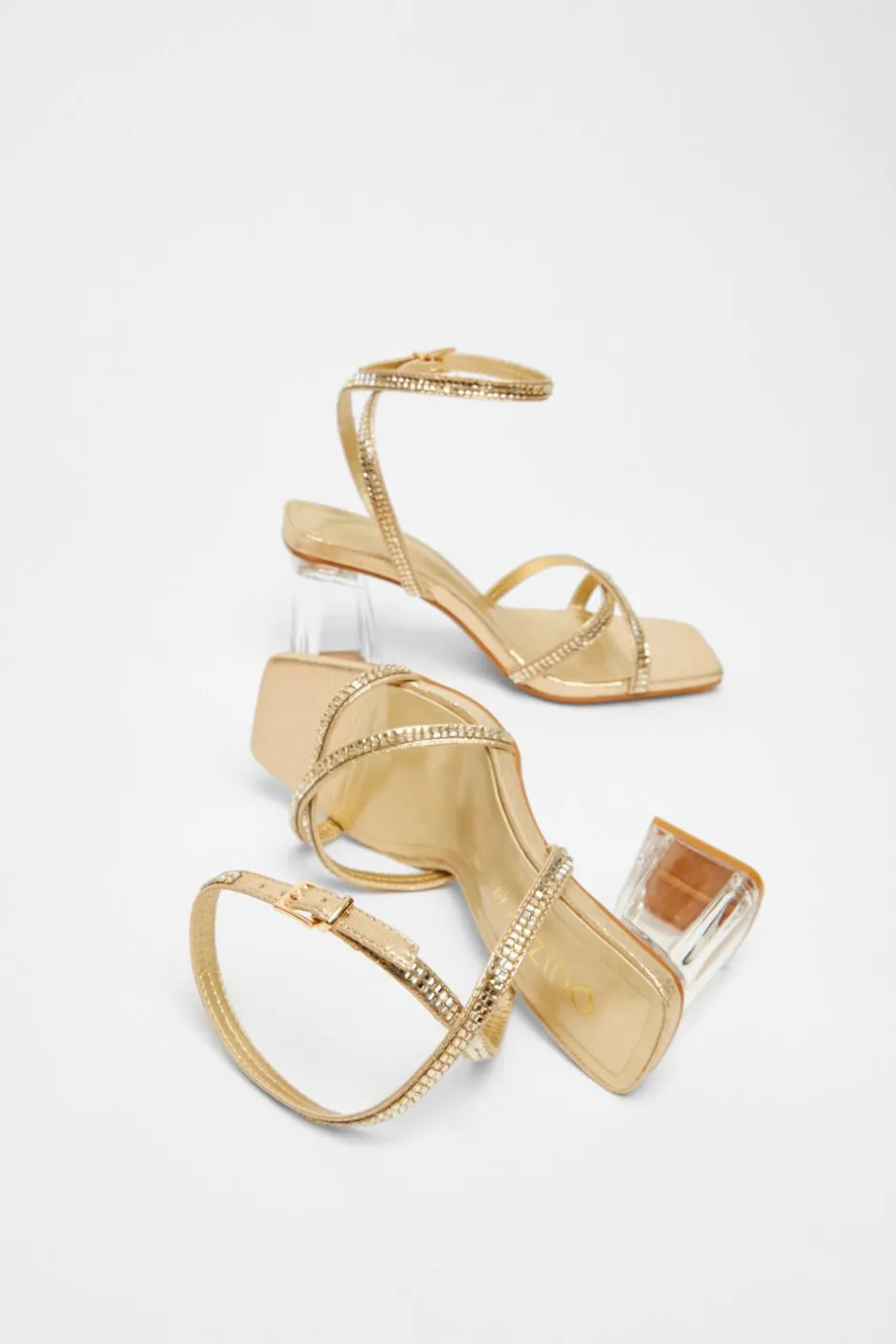Quiz Wide Fit Diamante Heels Gold