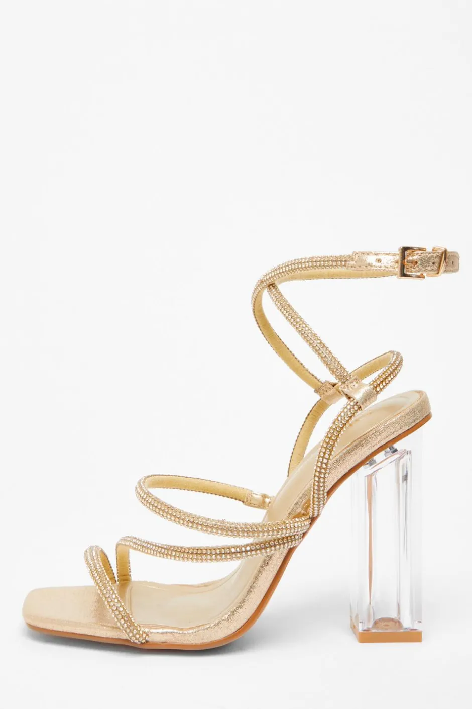 Quiz Wide Fit Gold Diamante Heeled Sandals Sale