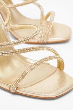 Quiz Wide Fit Gold Diamante Heeled Sandals Sale