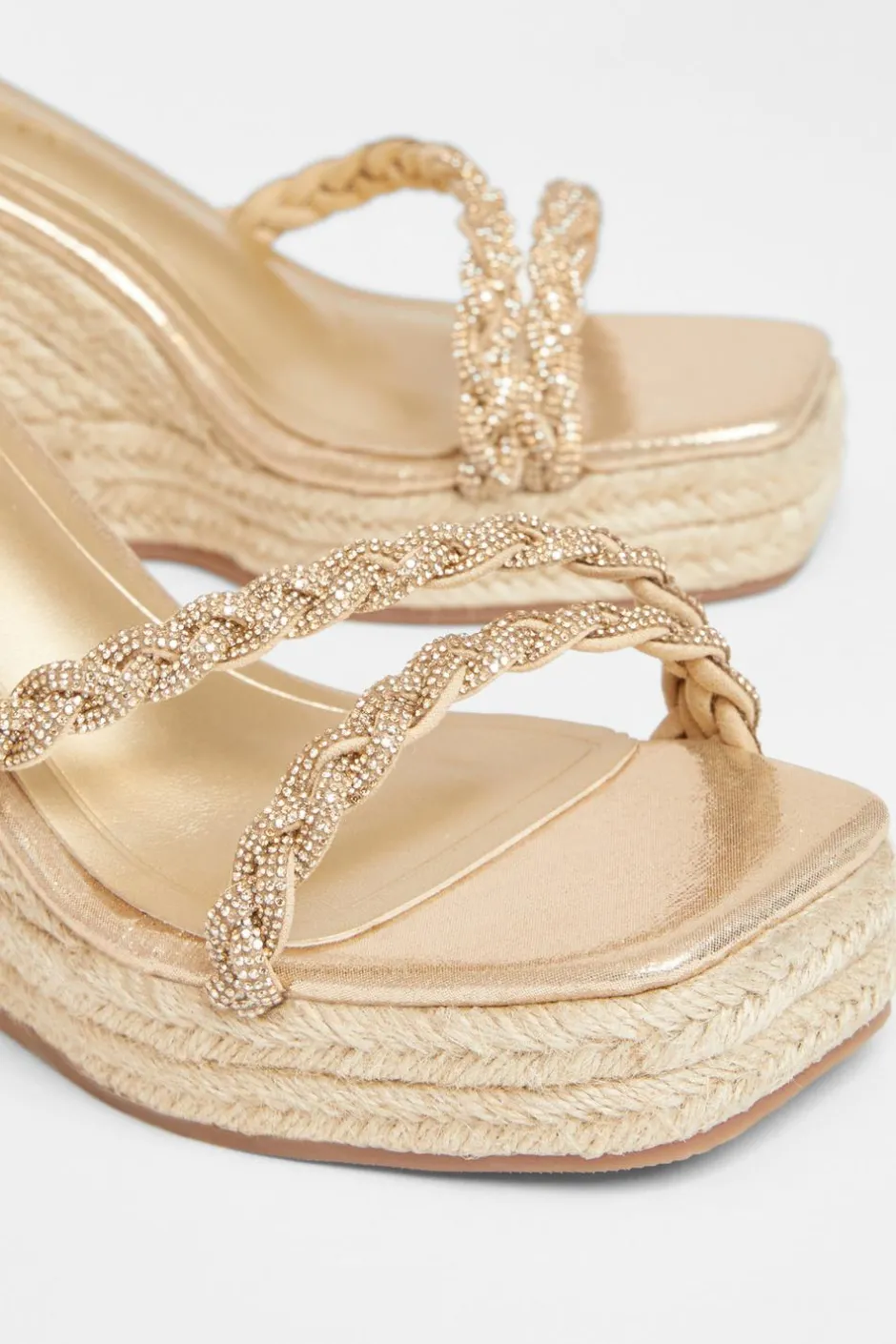 Quiz Wide Fit Diamante Platform Wedges Gold Best