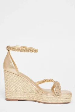 Quiz Wide Fit Diamante Platform Wedges Gold Best
