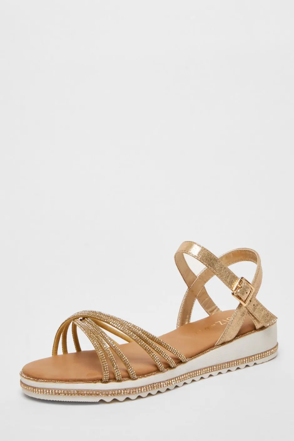 Quiz Wide Fit Gold Diamante Strap Sandals Online