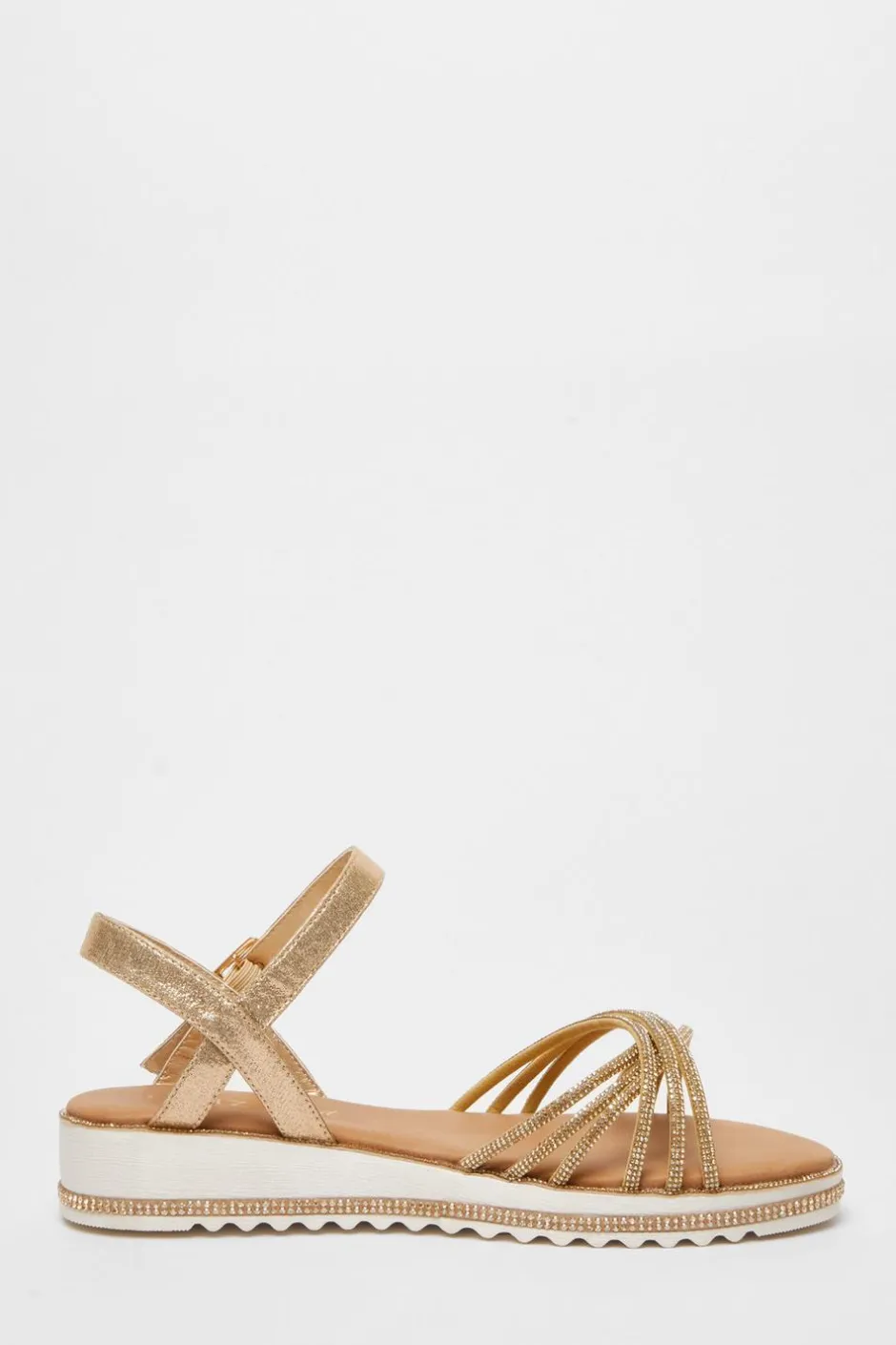 Quiz Wide Fit Gold Diamante Strap Sandals Online
