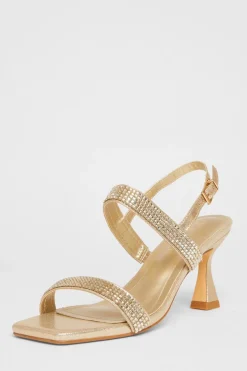 Quiz Wide Fit Diamante Strappy Heels Gold New