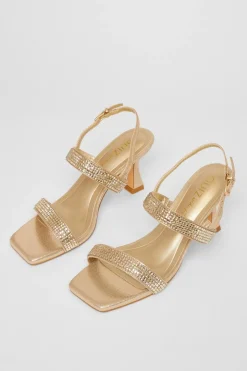 Quiz Wide Fit Diamante Strappy Heels Gold New