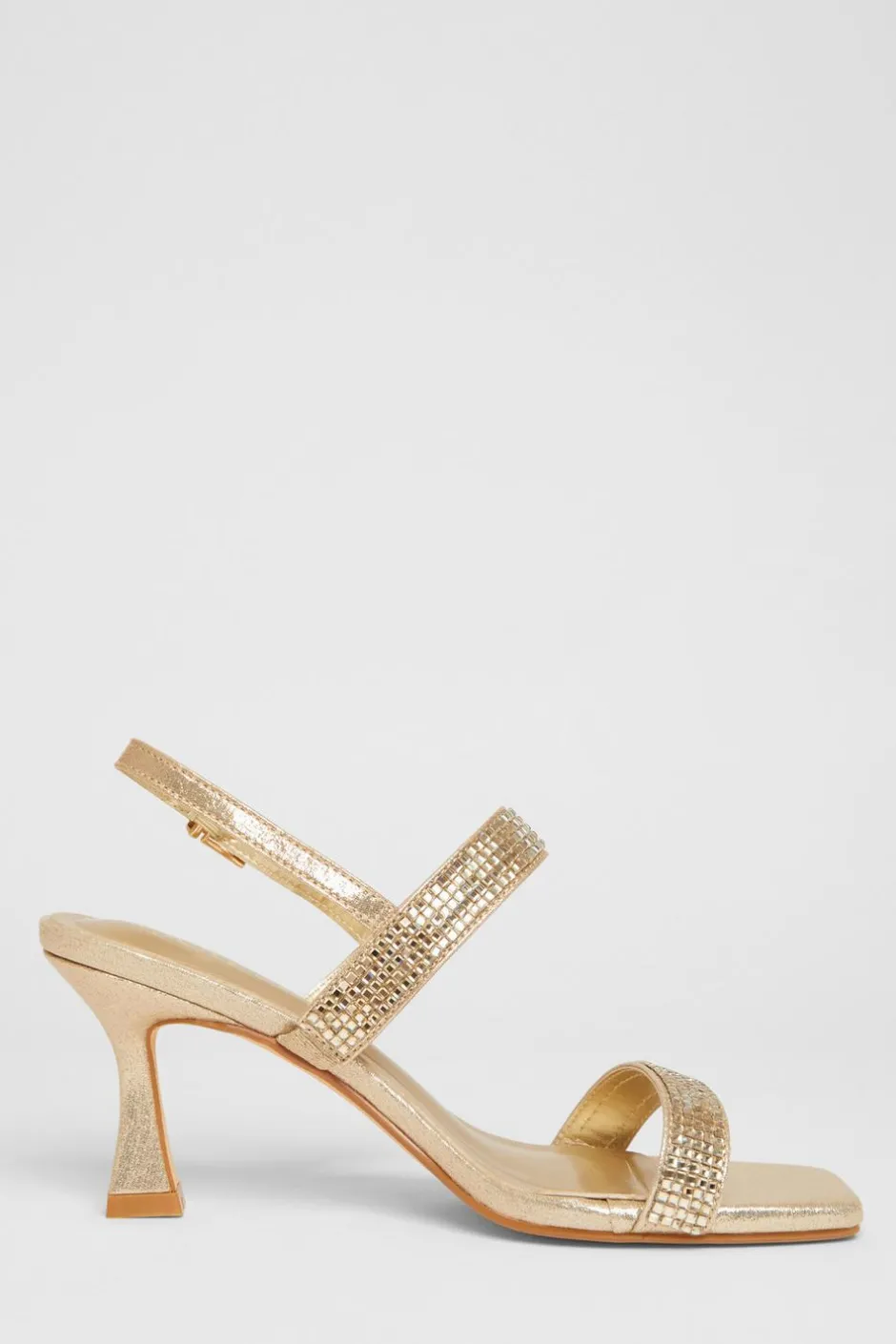 Quiz Wide Fit Diamante Strappy Heels Gold New