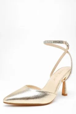 Quiz Wide Fit Foil Court Heels Gold