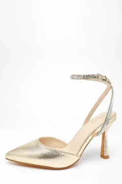 Quiz Wide Fit Foil Court Heels Gold