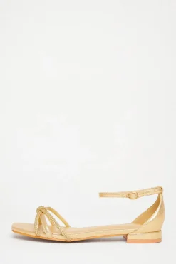 Quiz Wide Fit Knot Front Sandals Gold Hot