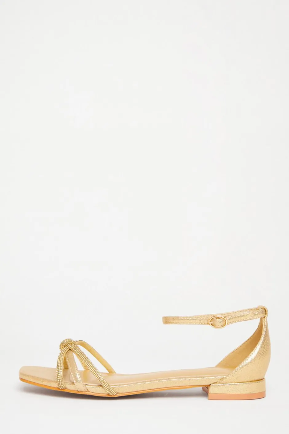 Quiz Wide Fit Knot Front Sandals Gold Hot