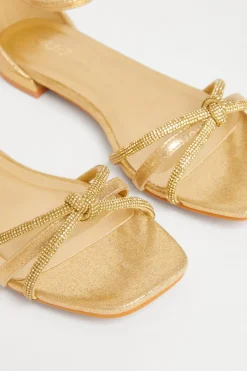 Quiz Wide Fit Knot Front Sandals Gold Hot