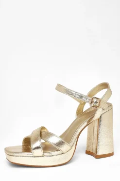 Quiz Wide Fit Platform Heels Gold Outlet