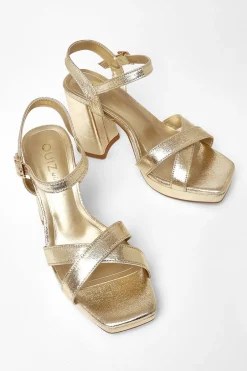 Quiz Wide Fit Platform Heels Gold Outlet