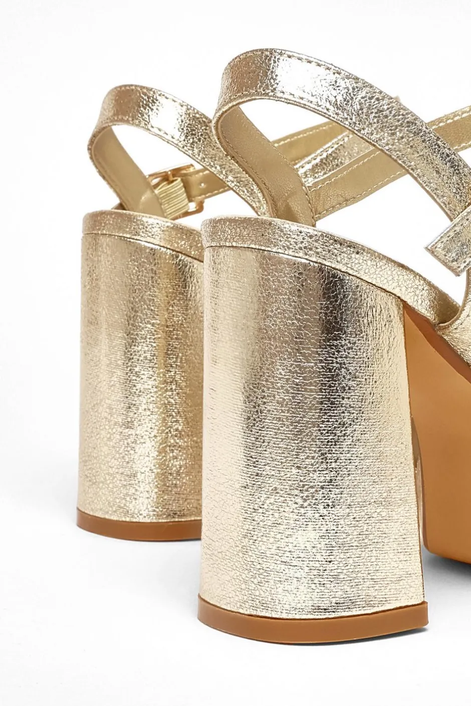 Quiz Wide Fit Platform Heels Gold Outlet
