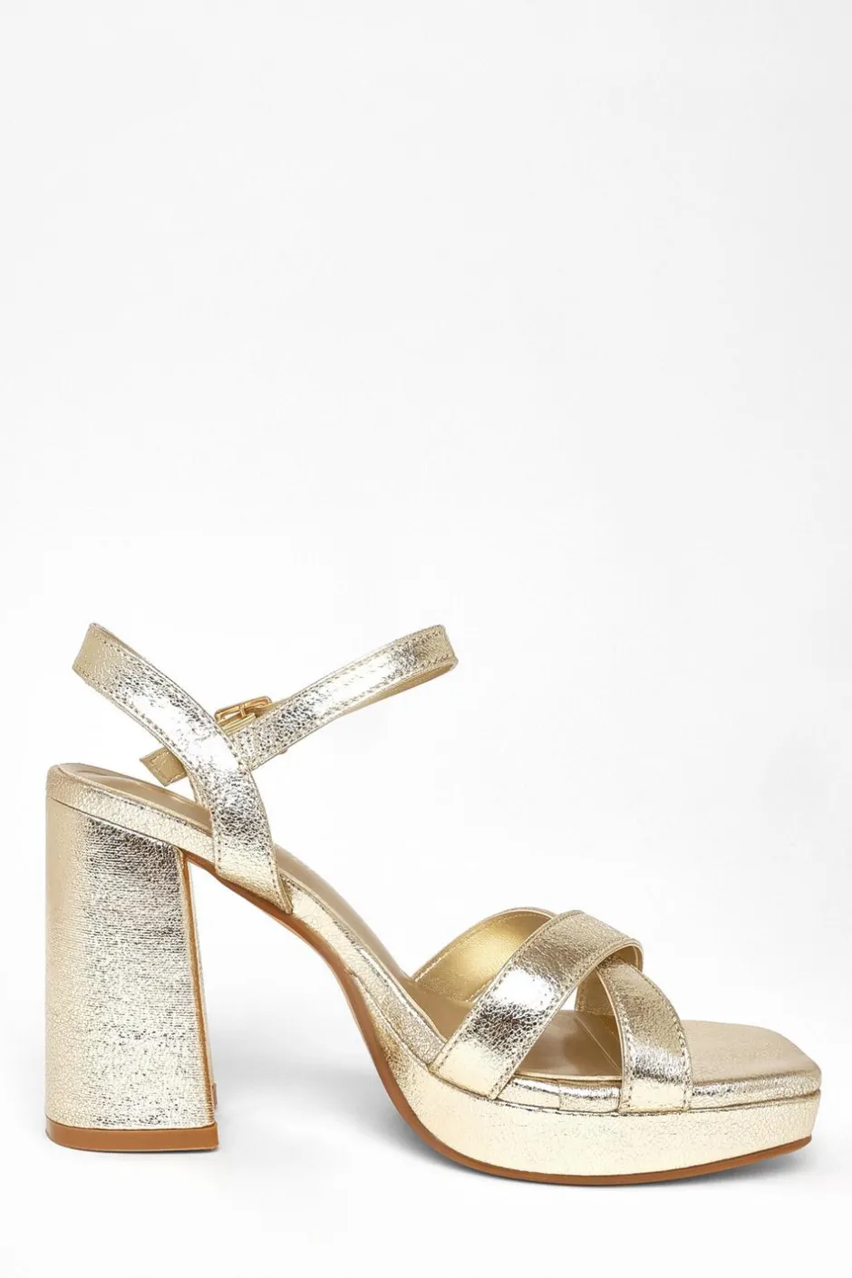 Quiz Wide Fit Platform Heels Gold Outlet