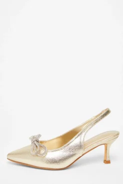 Quiz Wide Fit Gold Slingback Court Heels Sale
