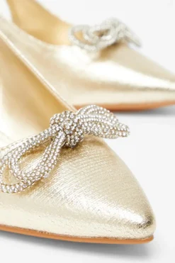 Quiz Wide Fit Gold Slingback Court Heels Sale
