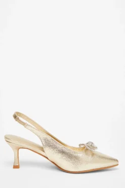 Quiz Wide Fit Gold Slingback Court Heels Sale
